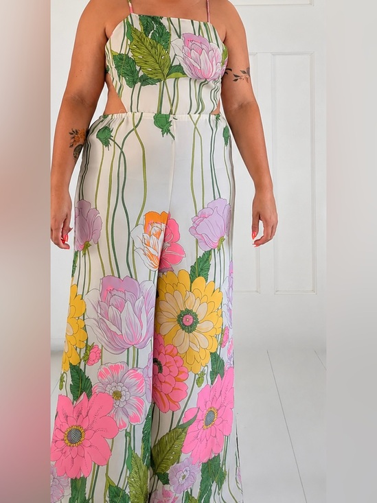 ASOS Pants - ASOS Floral Wide-Leg Jumpsuit in White, Pink, Yellow & Green